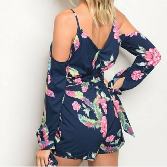 Navy Blue Floral Romper - Picture 2 of 2